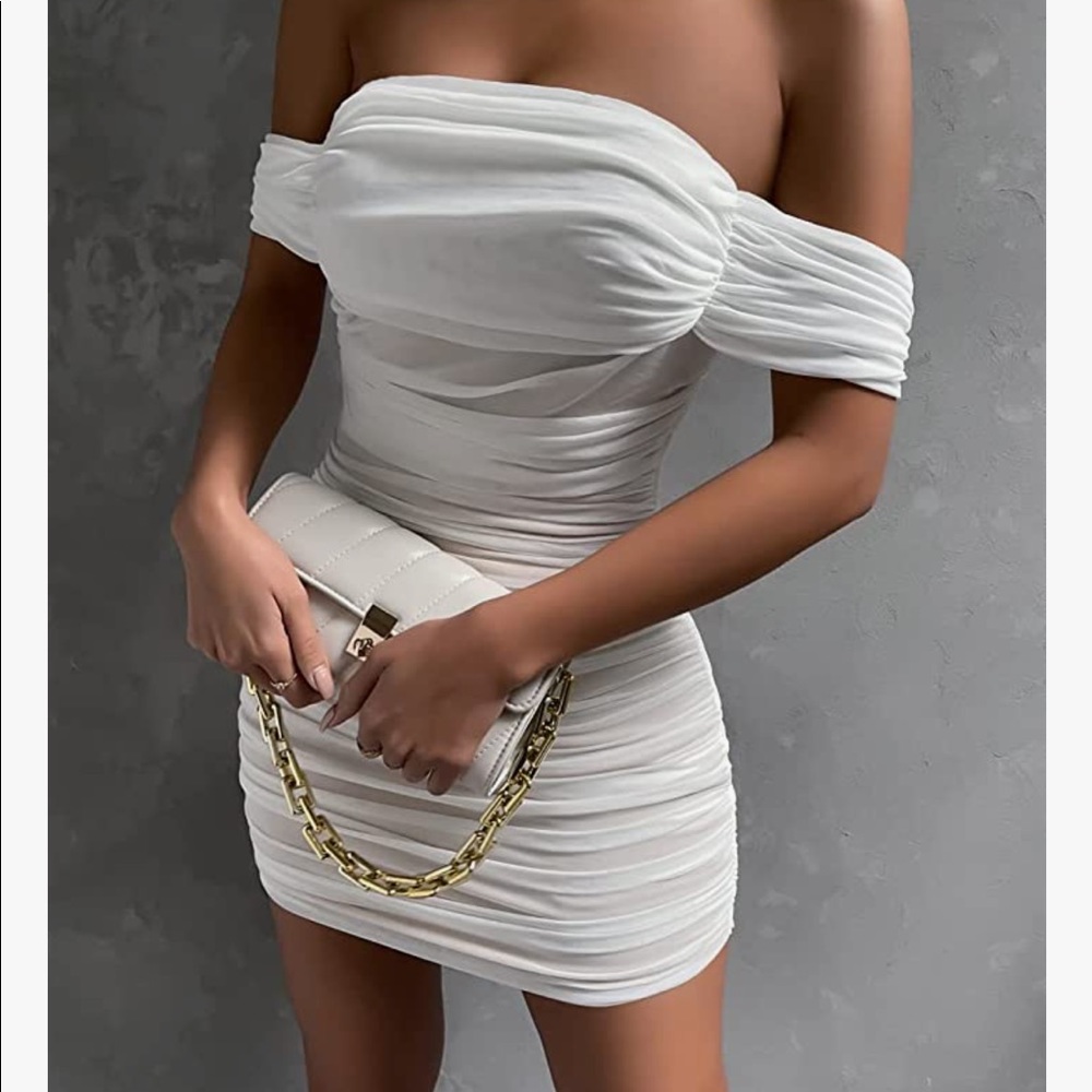 NWT One Shoulder Sleeveless Mesh Ruched Cocktail Club Party Midi Bodycon Dress